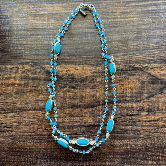 New Ralph Lauren Turquoise Beaded Gold Plated Necklace - Picture 1 of 6